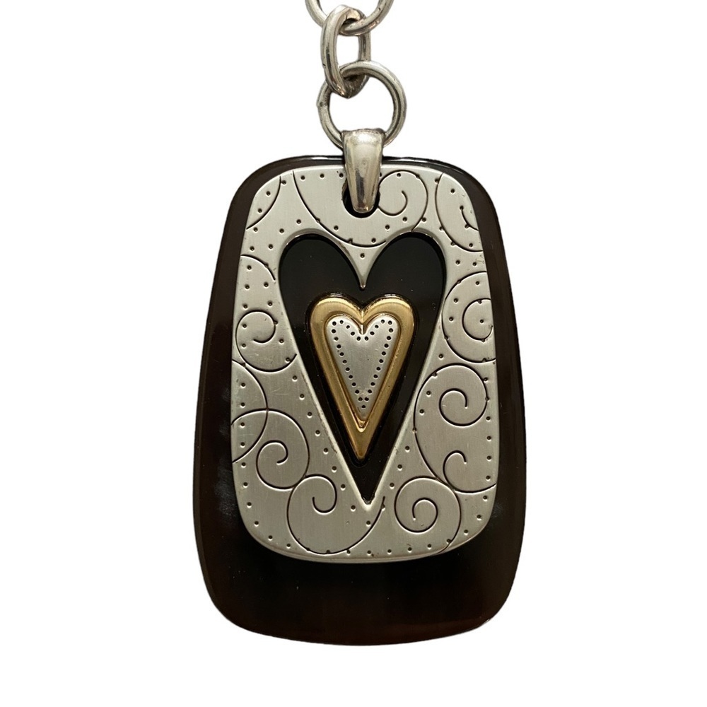 BRIGHTON Two Tone Silver & Gold Heart Necklace on Brown Wood - Gorgeous … - Picture 5 of 8